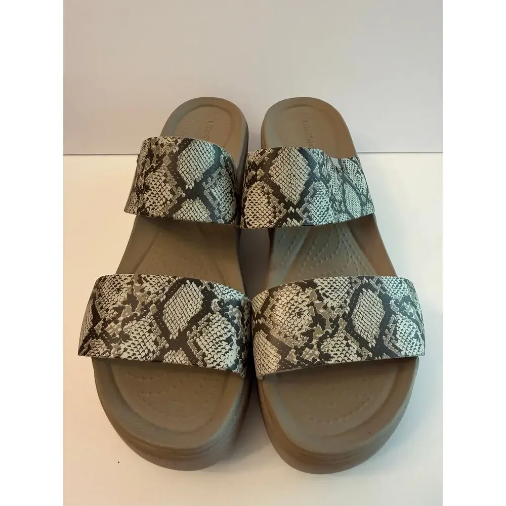 CROCS Brooklyn Mid Wedge Platform Sandals Women’s Size 10 Tan Snake Print 206219